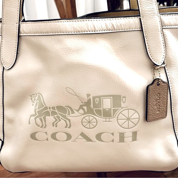 Coach Tote Bag Embossed Horse & Carriage Winter White/Chalk with Yellow Interior - Picture 5 of 5